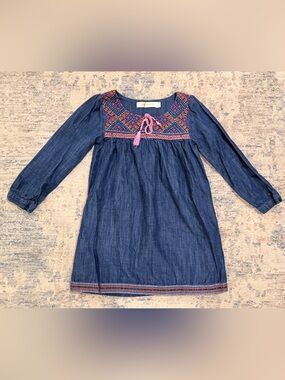 Cupcakes & Pastries Blue Denim Dress with Pink Embroidery